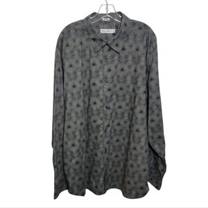 Calvin Klein gray black abstract print button down men's shirt size XXL